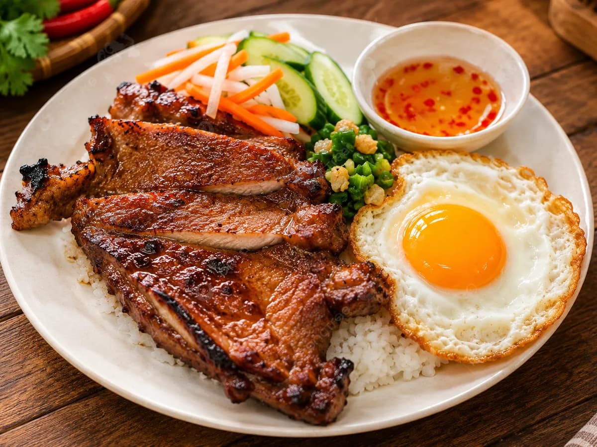 Broken Rice with Grilled Pork Chop & Fried Egg